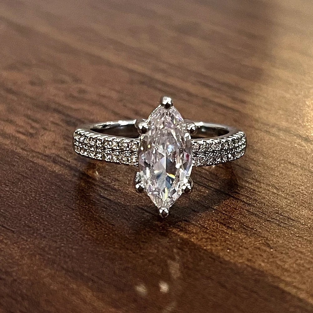 New Marquise Cut 925 Silver Diamond Ring - Picture 2 of 5
